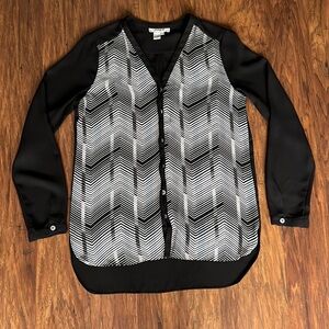 Long Sleeve Black Print Blouse